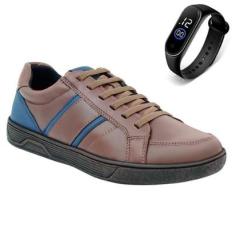 Tênis Masculino Esporte De Amarrar Leve Conforto Dia a Dia + Relógio-Masculino