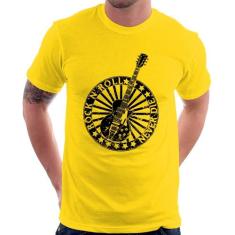 Camiseta Rock n Roll Never Die Guitarra - Foca na Moda, Amarelo, GGG
