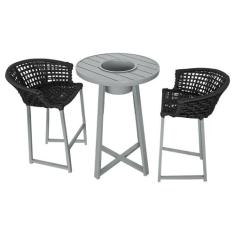 Conjunto Bistrô Champanheira Cinza Tampo Ripado e 2 Banquetas Reis Cor