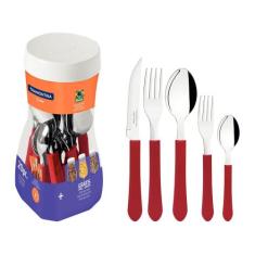 Faqueiro Tramontina Inox Leme 20 Peças, Vermelho, 20 peças