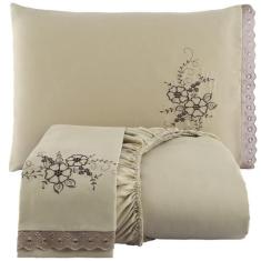 Jogo De Cama Lençol Queen Bordado Advance 3 Peças - Avelã - Casa Show 