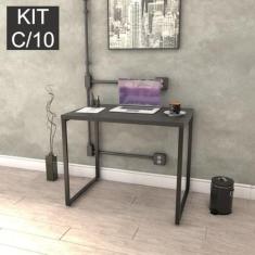 Conjunto com 10 Escrivaninhas Kuadra Estilo 90cm Industrial Preto Ônix