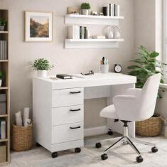 Escrivaninha Mesa Escritório Osaka 3 Gavetas 90cm Branca - Politorno