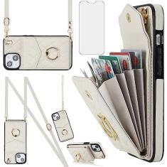 Asuwish Capa de celular para iPhone 14 de 6,1 polegadas com protetor de tela de vidro temperado e anel de pulseira com bloqueio de RFID, suporte de cartão para celular iPhone14 5G i i-Phone i14