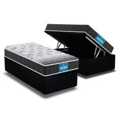 Cama Box Baú Solteiro: Colchão Ortopédico Probel D28 / EP Guarda Costas PróMiddle Double Face + Base CRC Suede Black(88x188)