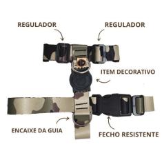 Peitoral coleira H para cachorro com guia resistente para passeio - FA