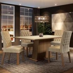 Conjunto Sala de Jantar Madesa Ingrid Mesa Tampo de Madeira com 4 Cade