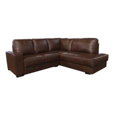 Sofá de Couro Canto Marrocos 2 lugares com Chaise Direita Marrom Bicol