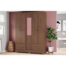 Guarda Roupa 5 Portas (1 c/ Espelho) e 2 Gavetas Briz B60 Castanho - Henn