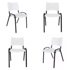 Kit 4 Cadeiras Iso Para Escola Escritório Comércio Branca Base Preta