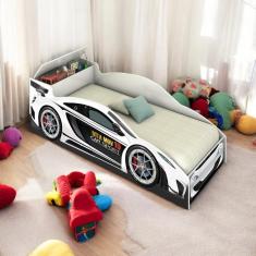 Cama Juvenil Carro com Baú Branca com Colchão
