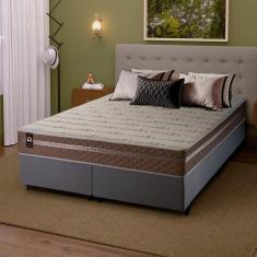 Conjunto Cama Box Cinza c/ Molas Ensacadas Georgia Bege King 193x203x60