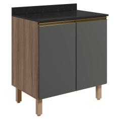 Balcão Para Cooktop Com Tampo 80cm Maly N03 Carvalho/grafite - Mpozenato