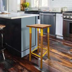 Banqueta Bistro Industrial Colors Ferro E Madeira Maciça - Amarela Amarelo