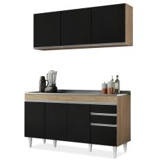 Armário Aéreo Argélia E Balcão 150Cm Marrocos Castanho/Preto