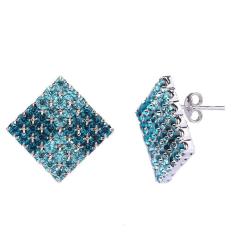 Brinco Quadrado 2 Tons De Azuis Folheado A Metalico