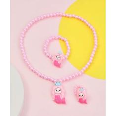 Kit 5 Cartelas Conjunto Colar  Pulseira Anel Infantil Pérolas Miçangas