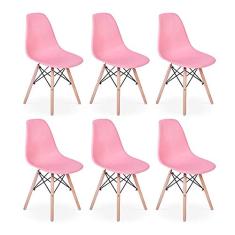 Conjunto 6 Cadeiras Charles Eames Eiffel Wood Base Madeira - Rosa