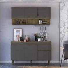 Cozinha Compacta  com Tampo 2 Peças 1 Aéreo 1 Balcão New York Mel/Grafite