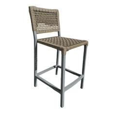 Banqueta França em Corda Náutica e Base em Alumínio Cinza para Área Gourmet Rami