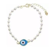Pulseira Olho Grego Pérolas Delicado Folheado Ouro 18k - Milena Folhea