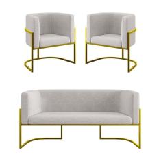 Kit Sofá 2 Lugares + 2 Poltronas Para Recepção Balaqui Bege