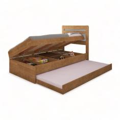 Cama Baú Larissa Solteiro Naturale E Off White Com Auxiliar Framar