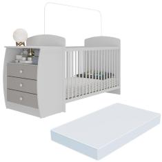 Berço Cômoda Com Colchão Incluso Colinho De Mãe Multimóveis Branco Cinza