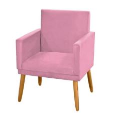 Poltrona Decorativa Nina Para Sala Quarto Recepção Suede Rosa com Roda