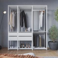 Guarda Roupa Closet 3 Peças com 3 Cabideiros 4 Gavetas 2 Nichos Easy