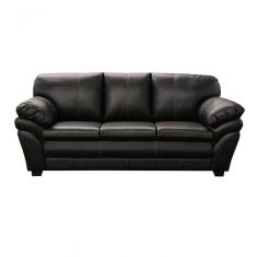 Sofá De Couro Gana 3 Lugares Preto Pigmentado - Mempra Design