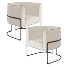 Kit 02 Poltronas Decorativas Fixa Base de Aço Preto Betina D02 Linho B