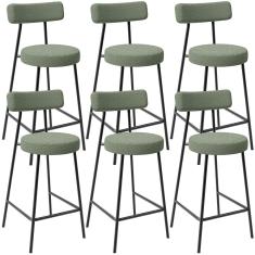 Kit 06 Banquetas Baixa Para Cozinha Sala De Jantar Bar Bancada Milão L02 Bouclê Oliva - Lyam Decor