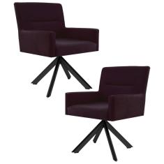 Kit 2 Poltronas Decorativas Giratórias Base Eiffel Preto Angel Veludo C-292 Uva - Domi