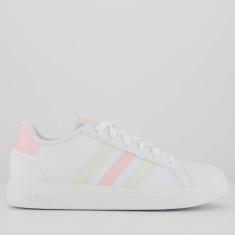 Tênis Adidas Grand Court 2.0 Juvenil Branco Rosa Verde-Feminino
