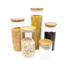 Potes de Vidro P/ Mantimentos C/ Tampa Bambu Oikos - 5 Pçs, U, NATURAL