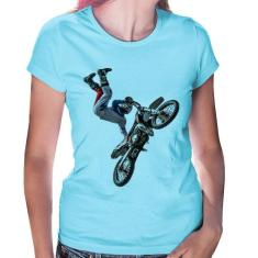 Baby Look Motocross Freestyle Trick - Foca na Moda, Azul bebê, P