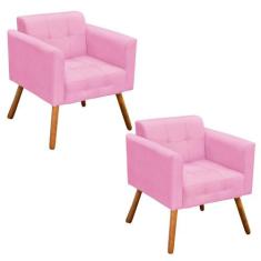 Kit 02 Poltronas Elisa Suede Rosa Bebê Pés Palito Drossi - D'ROSSI