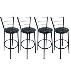 Kit 4 Banquetas Alta Preta com Encosto Assento Floral Preto Jaddi
