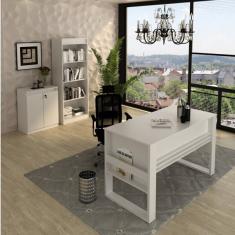 Kit 3 Peças Mesa Para Escritório 127cm, Armário Multiuso E Es
