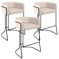 Kit 03 Banquetas Decorativas Fixa Base de Aço Preto Betina D02 Veludo 