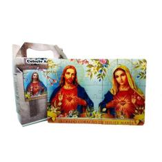 Quebra-Cabeças Sagrado Coração De Jesus E Maria 35 Peças Mdf - Coleção