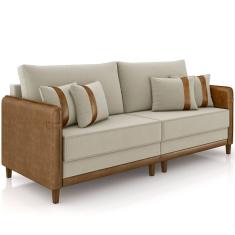 Sofá 3 Lugares Sala de Estar Living 192cm Asbury K01 Veludo Bege Couríssimo Camel - Lyam Decor