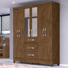 Roupeiro 6 Portas Andy Castanho Wood Com Espelho