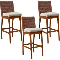 Kit 03 Banquetas Altas Mila Marrom Linho Cru