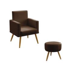 Kit Poltrona Nina Com Rodapé e Puff Solar Couro Artificial Marrom Arad