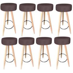 Kit 08 Banqueta Alta Flora Pés Palito em Madeira Branco  Bar Bistrô Co