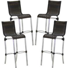 Kit 4 Banquetas em Alumínio e Fibra Sintética Haiti Para Cozinha, Edícula Trama