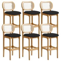 Kit 06 Banquetas Altas Para Cozinha Bancada Sala Tela Betta Fixa L02 Suede Preto - Lyam