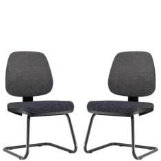 Kit 02 Cadeiras Para Escritório Job L02 Fixa Linho Chumbo - LYAM DECOR